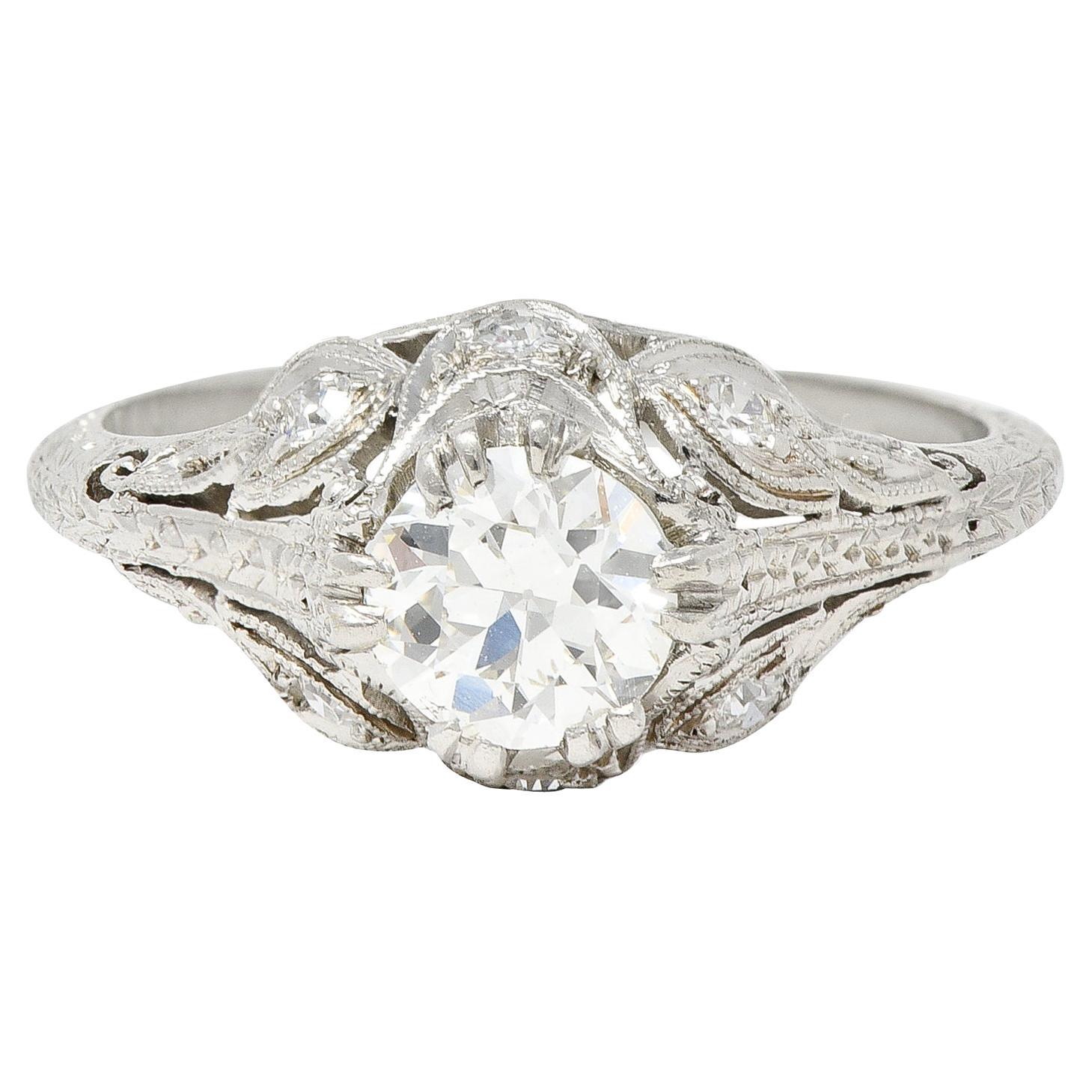Unique Diamond Swirl Platinum Engagement Ring For Sale at 1stDibs