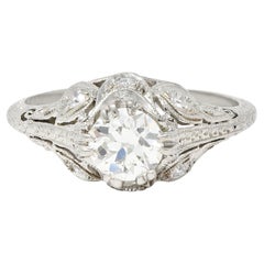 Vintage Art Deco 0.75 Carat Diamond Platinum Swirling Foliate Engagement Ring