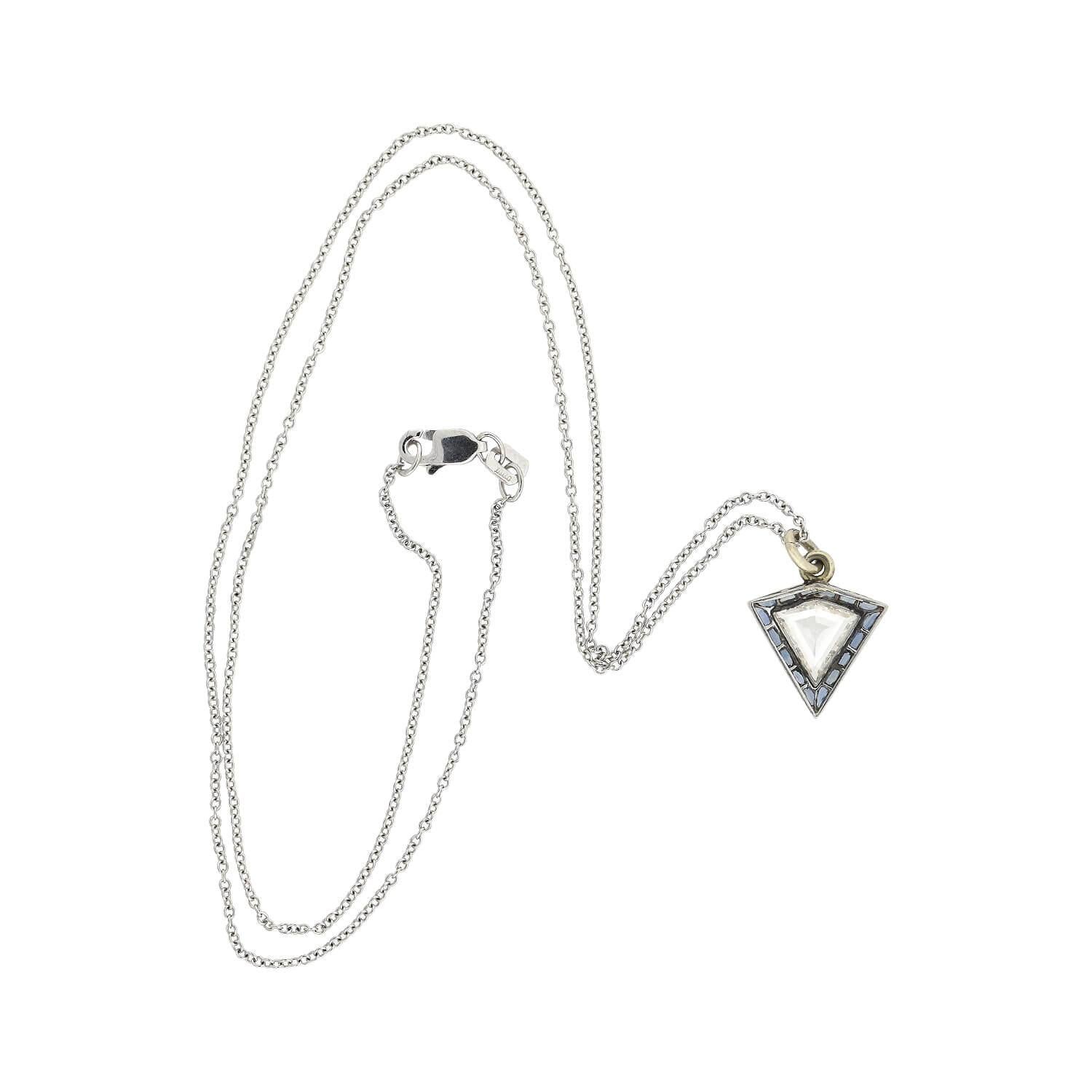 Women's Art Deco 0.75 Carat Kite Cut Diamond and Sapphire Pendant Necklace