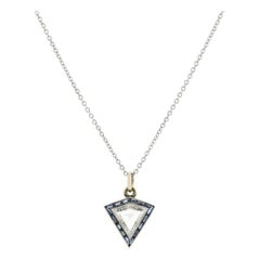 Art Deco 0.75 Carat Kite Cut Diamond and Sapphire Pendant Necklace