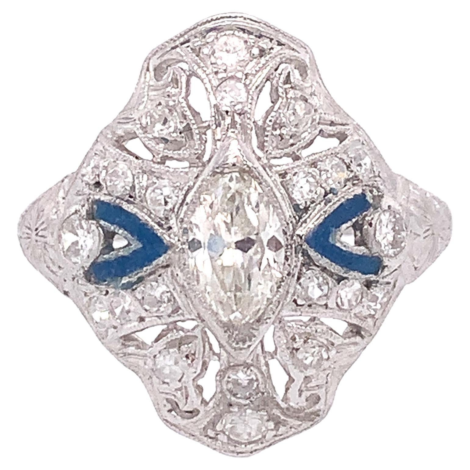 Bague Art déco en platine avec diamant taille marquise de 0,75 carat