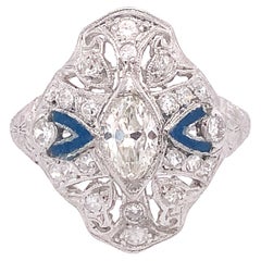 Art Deco 0.75 Carat Marquise Cut Diamond Platinum Ring