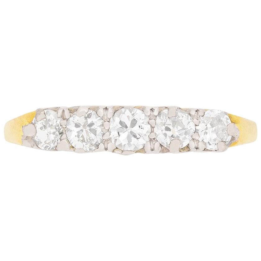 Bague Art déco à cinq pierres en diamants taille ancienne de 0,75 carat, c. 1920