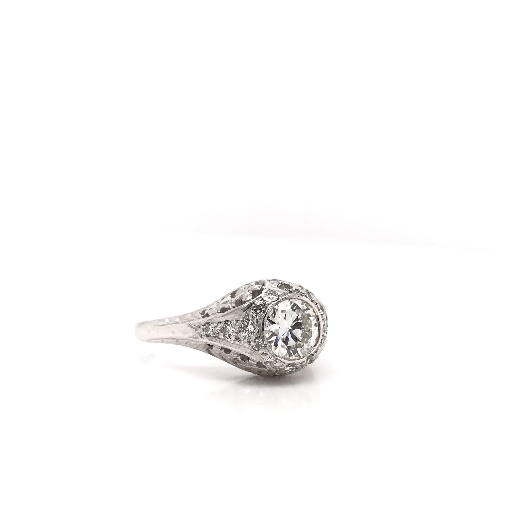 Art Deco 0.75 Carat Platinum Diamond Engagement Ring 1