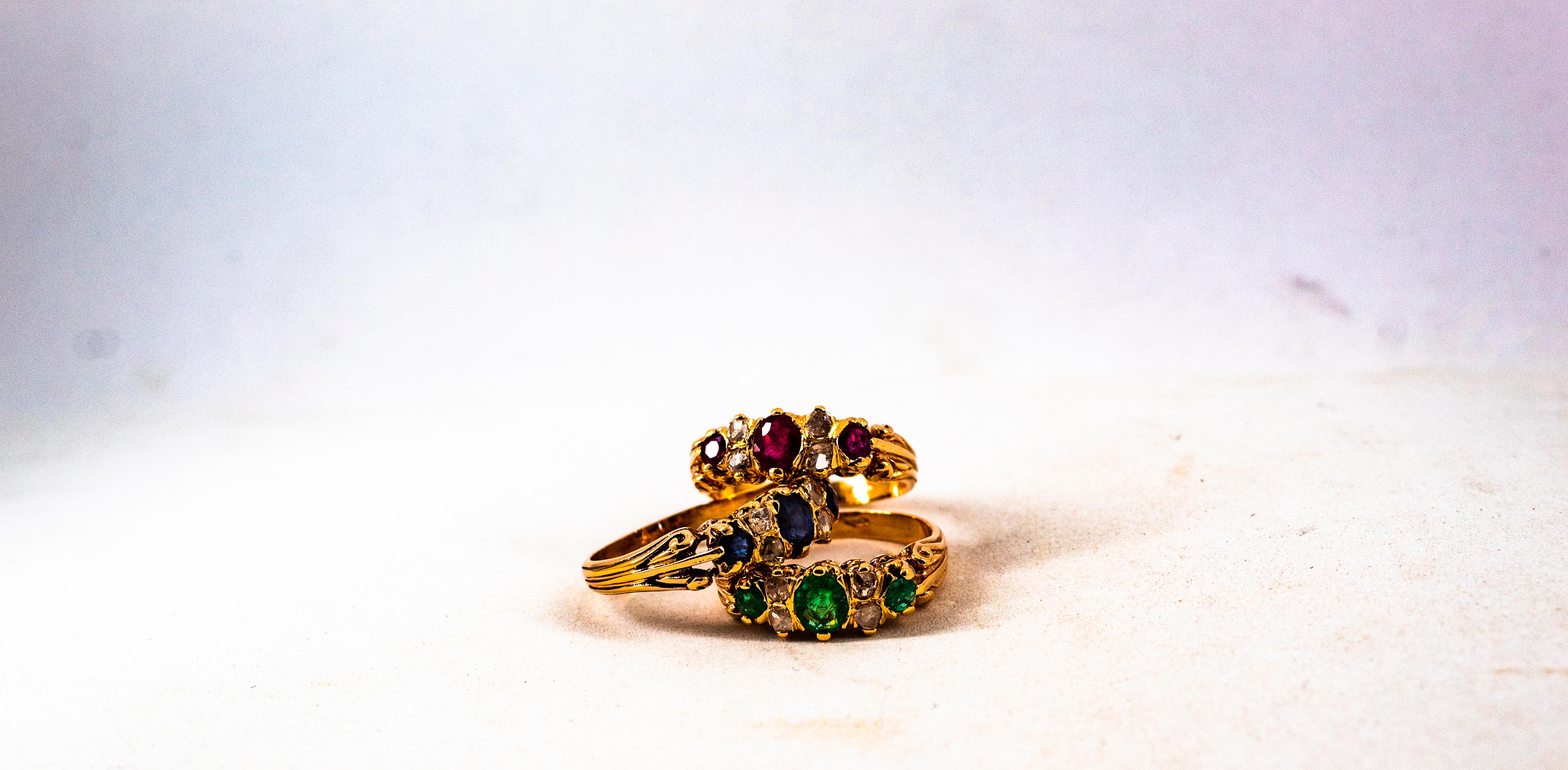 Art Deco Style 0.75 Carat Rose Cut Diamond Oval Cut Ruby Yellow Gold Band Ring 7