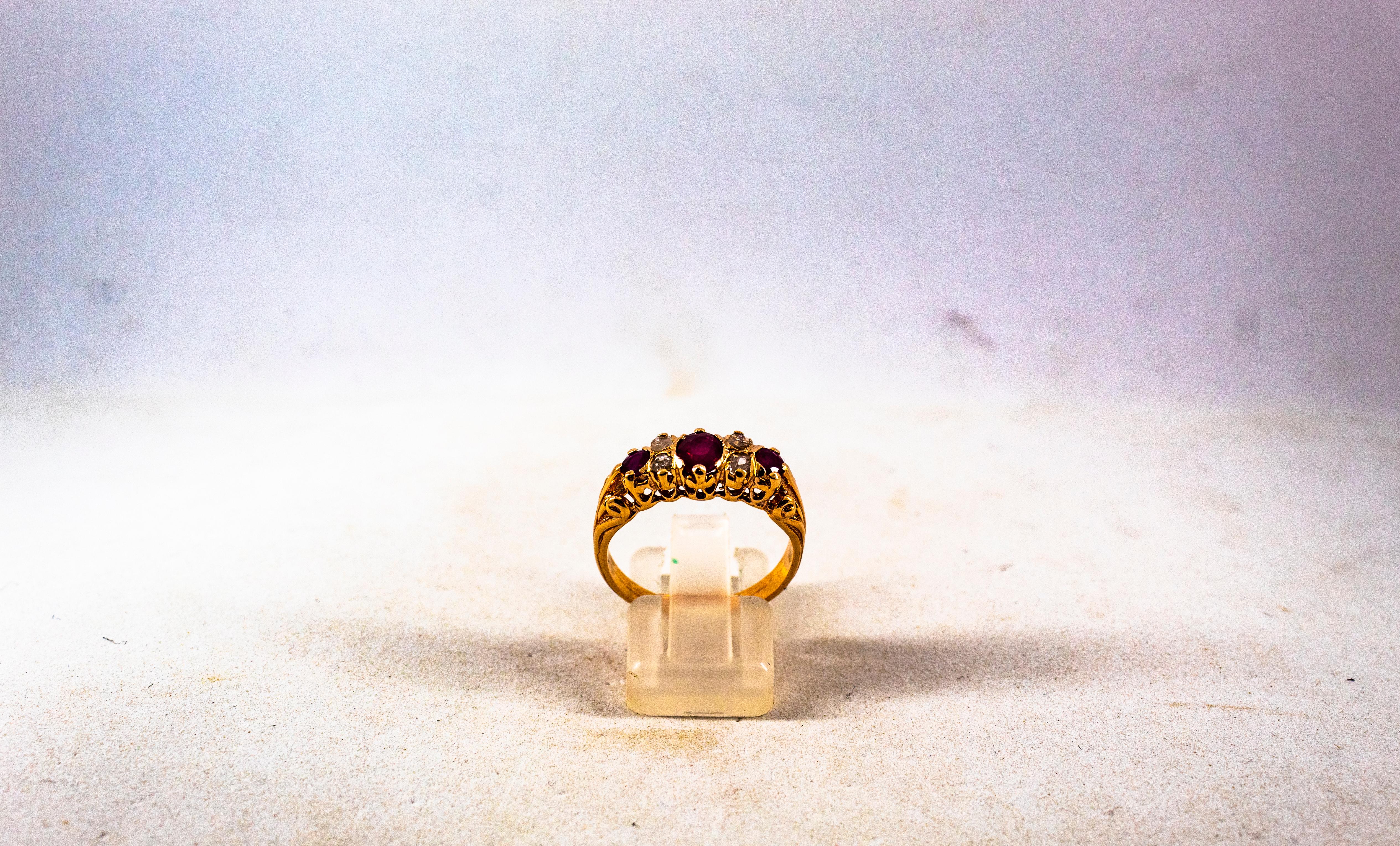 Art Deco Style 0.75 Carat Rose Cut Diamond Oval Cut Ruby Yellow Gold Band Ring 8