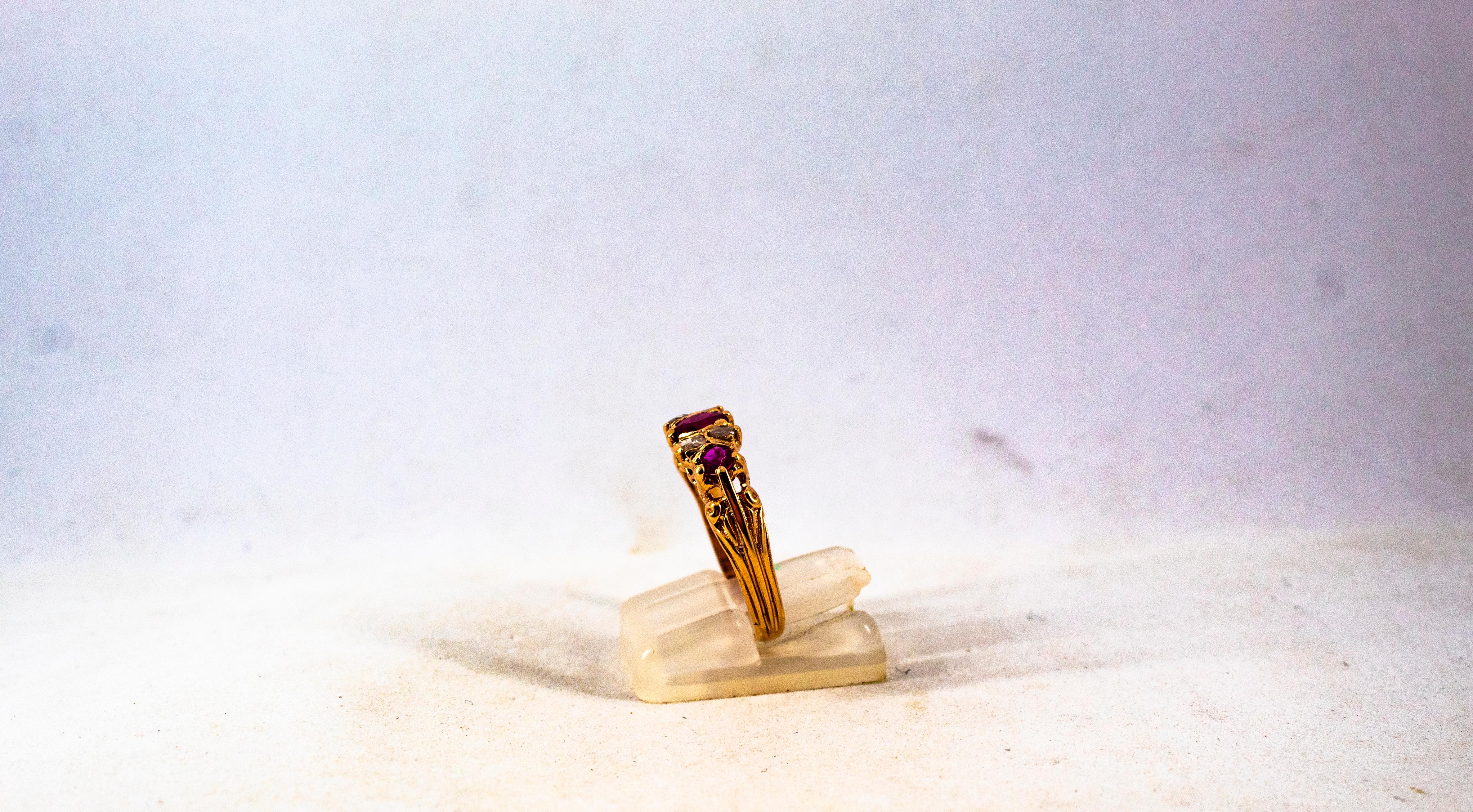 Art Deco Style 0.75 Carat Rose Cut Diamond Oval Cut Ruby Yellow Gold Band Ring 13
