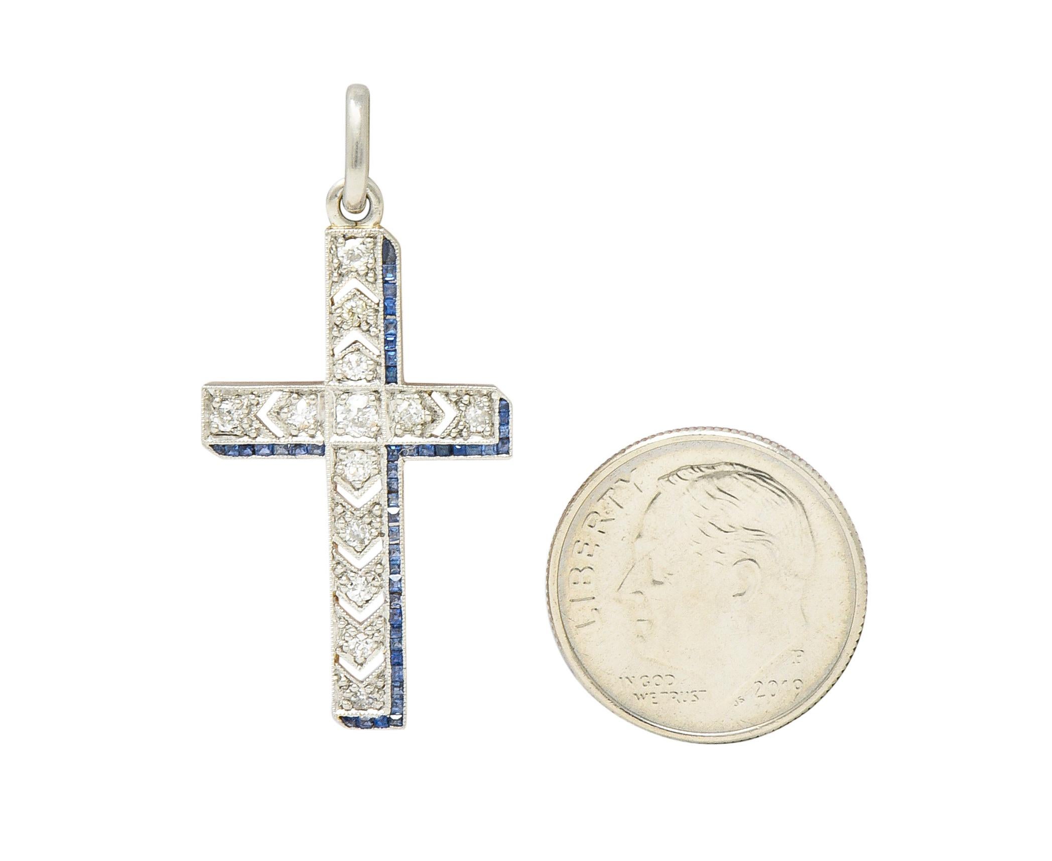 Art Deco 0.75ct Diamond Sapphire Platinum-Topped 14k Yellow Gold Cross 4