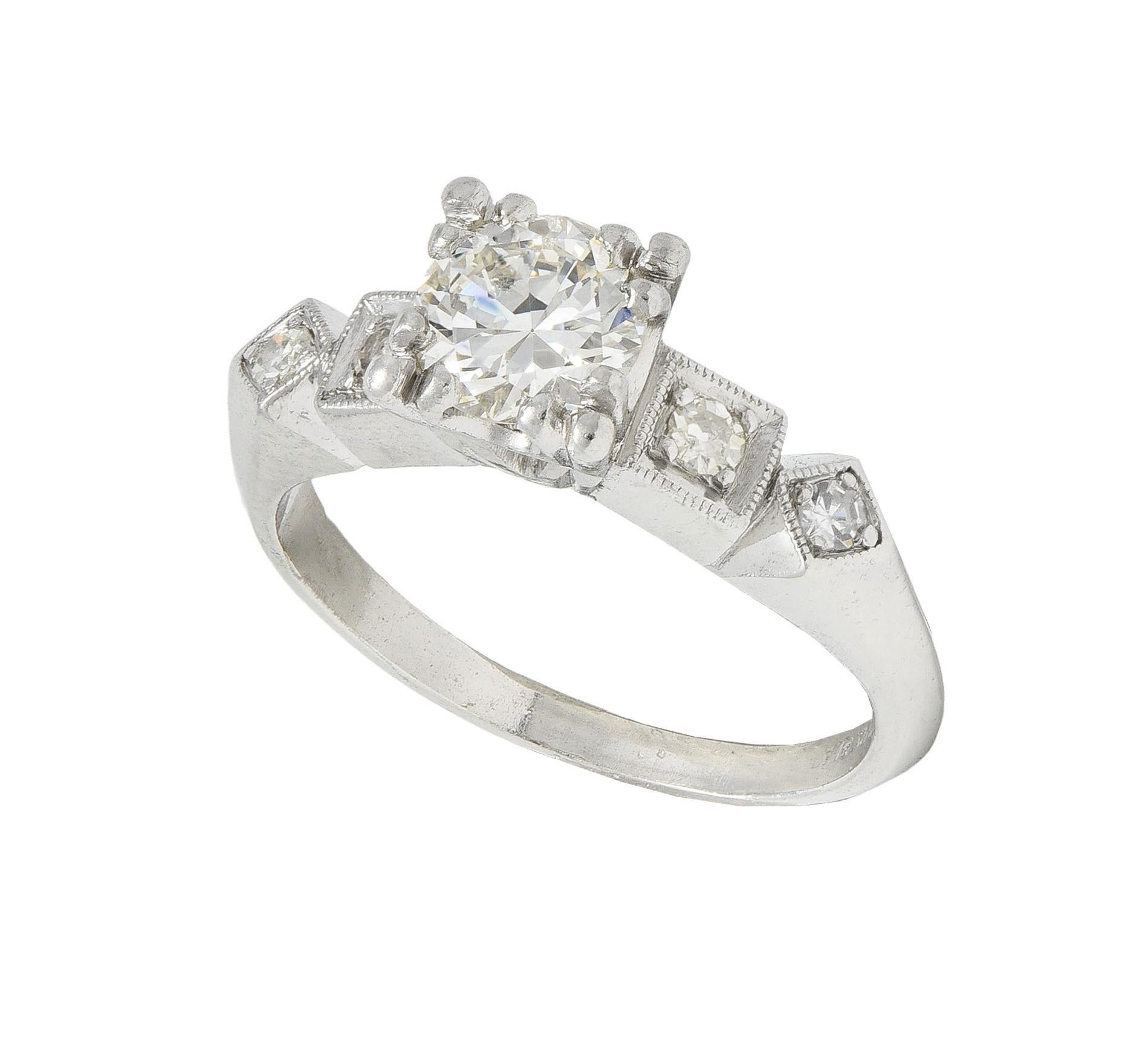 Art Deco 0.75 CTW Diamond Platinum Geometric Vintage Engagement Ring 5