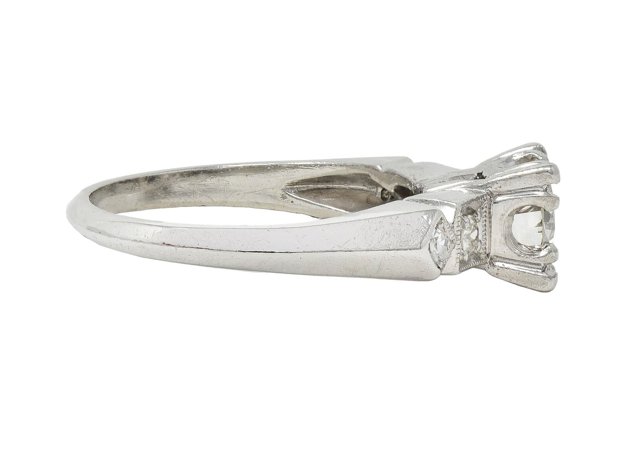 Art Deco 0.75 CTW Diamond Platinum Geometric Vintage Engagement Ring In Excellent Condition In Philadelphia, PA