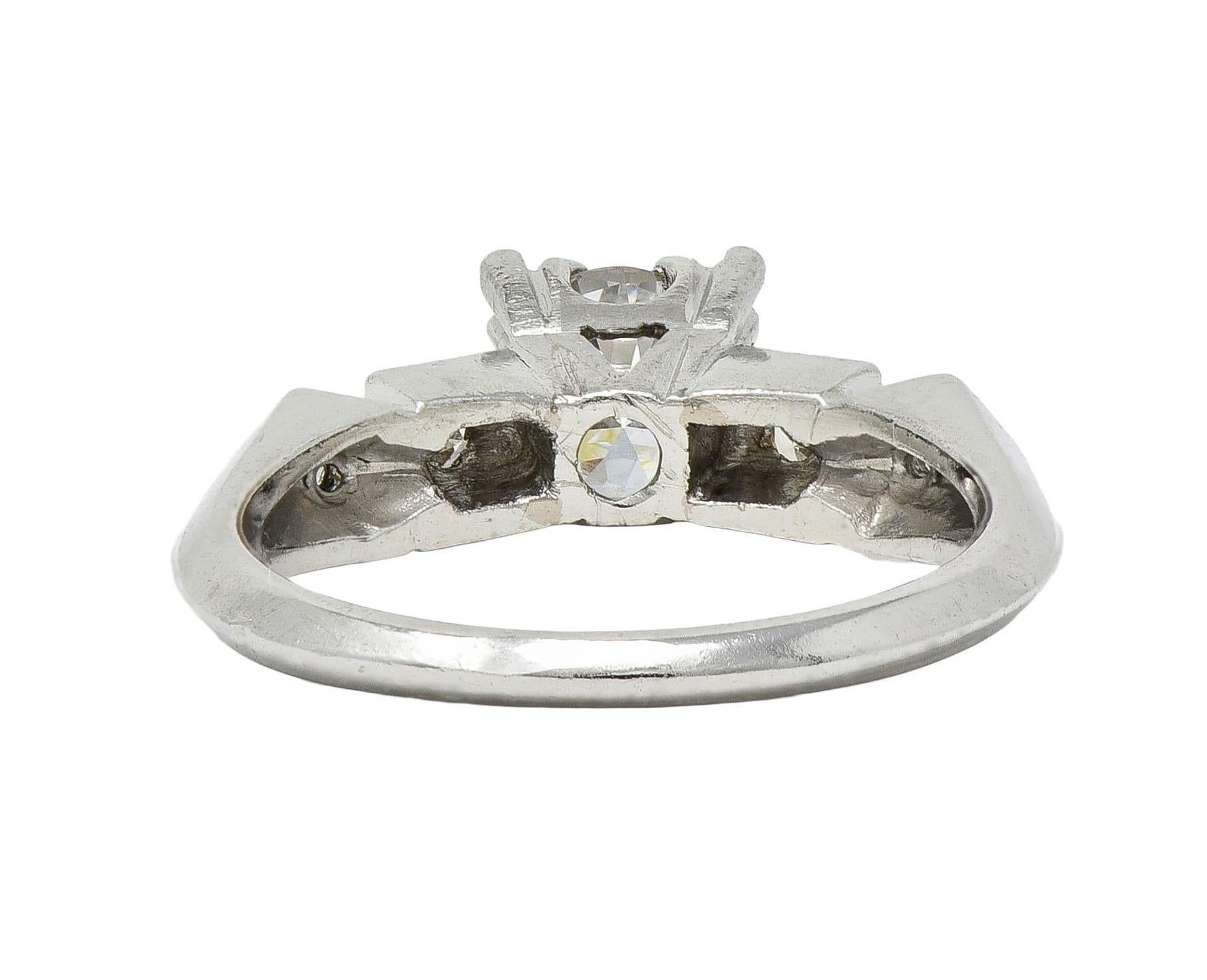 Women's or Men's Art Deco 0.75 CTW Diamond Platinum Geometric Vintage Engagement Ring