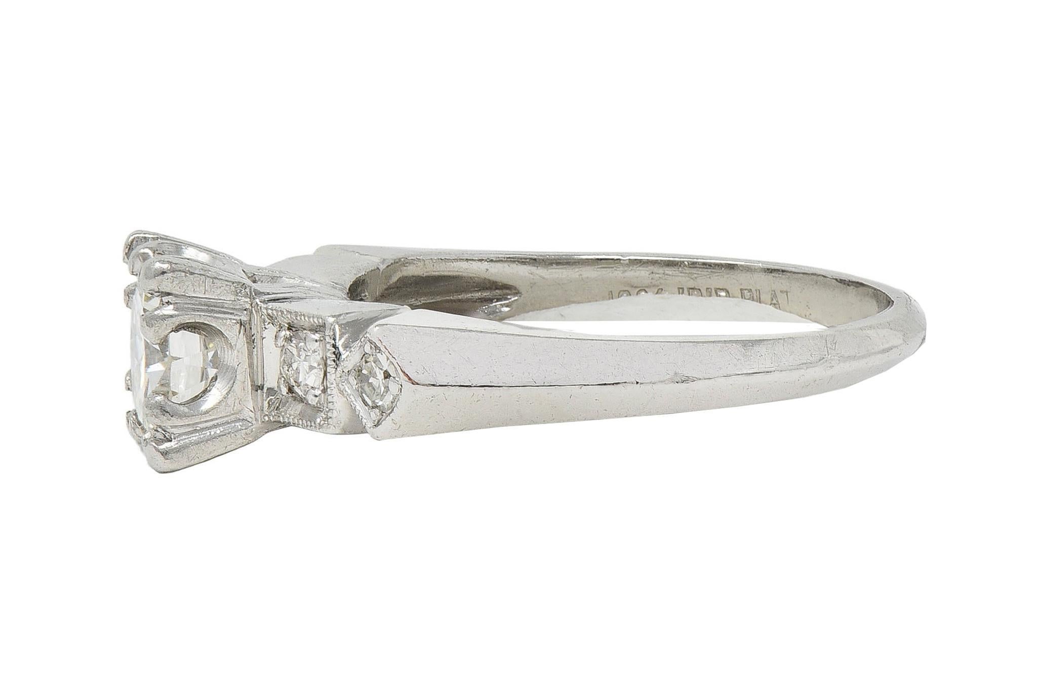 Art Deco 0.75 CTW Diamond Platinum Geometric Vintage Engagement Ring 1