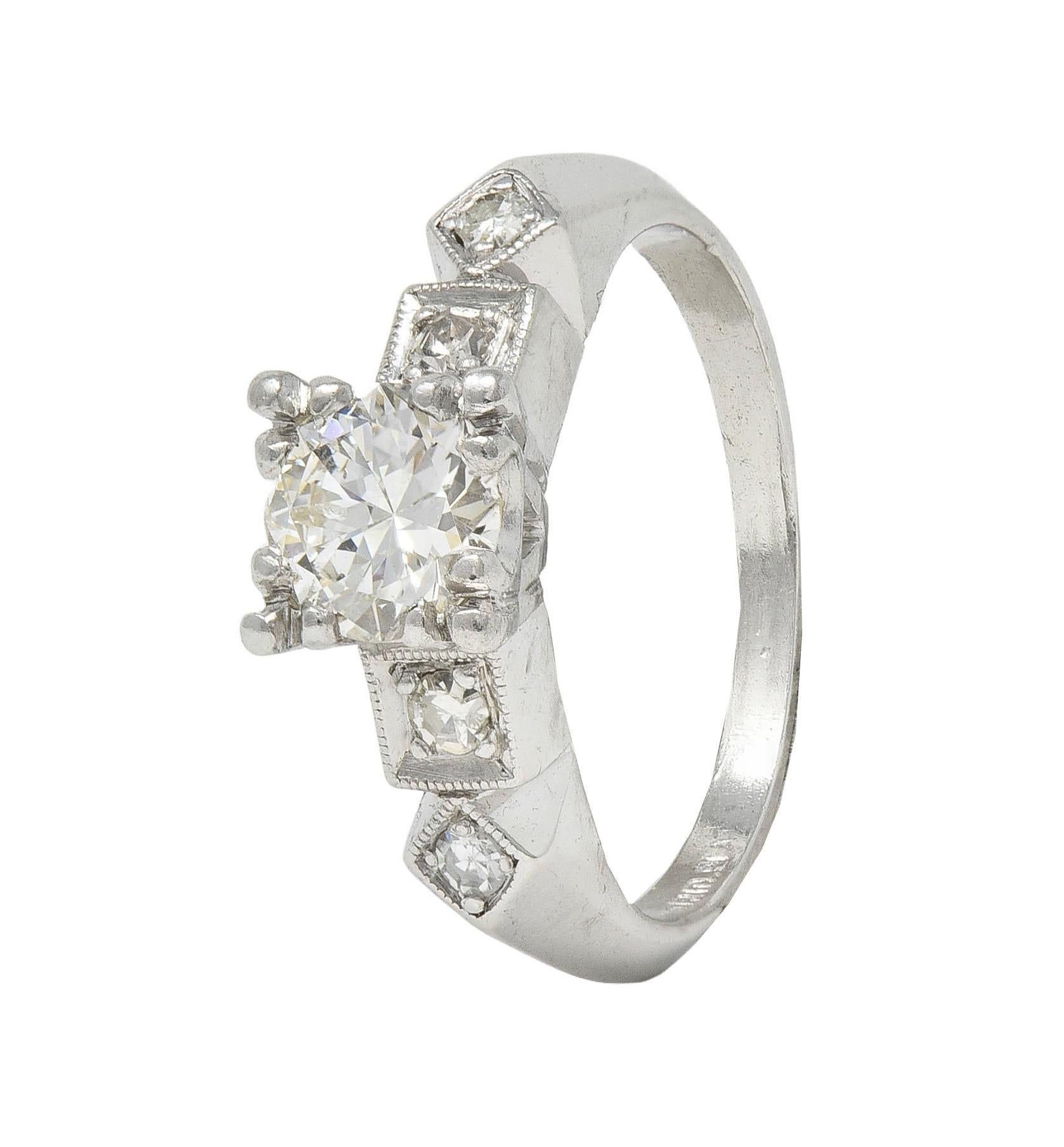 Art Deco 0.75 CTW Diamond Platinum Geometric Vintage Engagement Ring 3