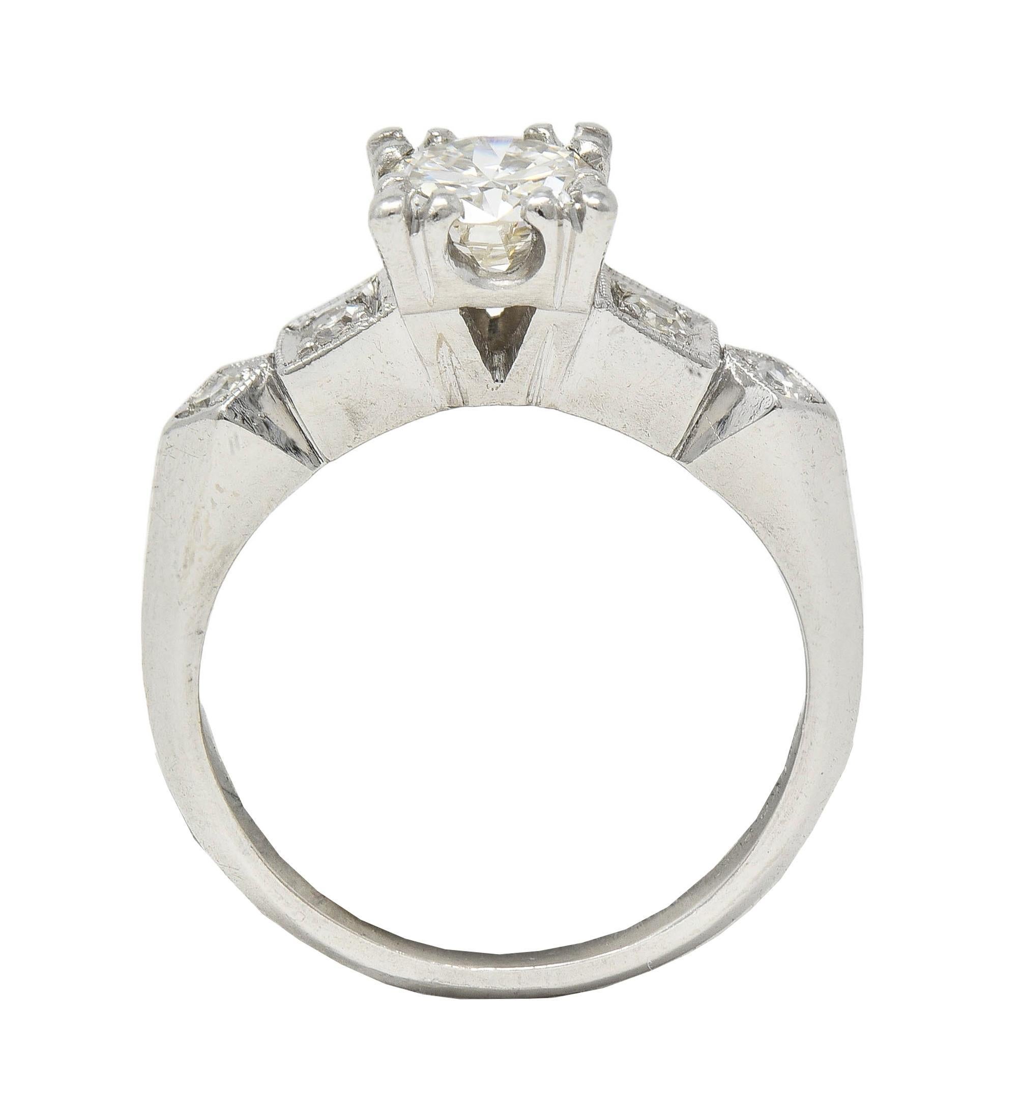 Art Deco 0.75 CTW Diamond Platinum Geometric Vintage Engagement Ring 4