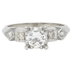 Art Deco 0.75 CTW Diamond Platinum Geometric Vintage Engagement Ring