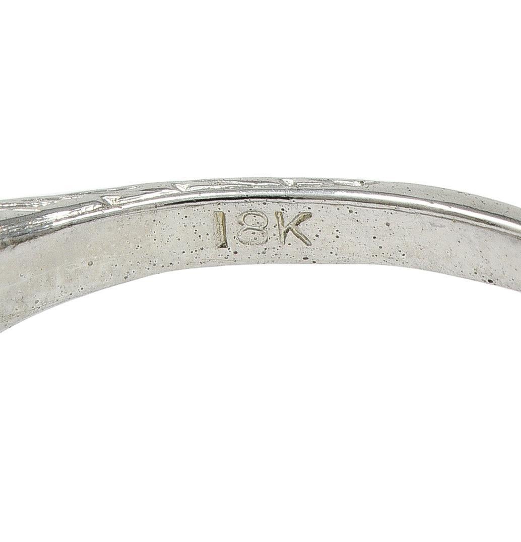 Art Deco 0,75 CTW Diamant Saphir 18 Weißgold Vintage Weizen Verlobungsring Damen im Angebot