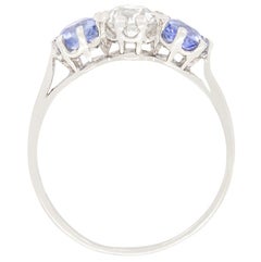 Art Deco 0.75ct Diamond and Sapphire Trilogy Ring, c.1920s