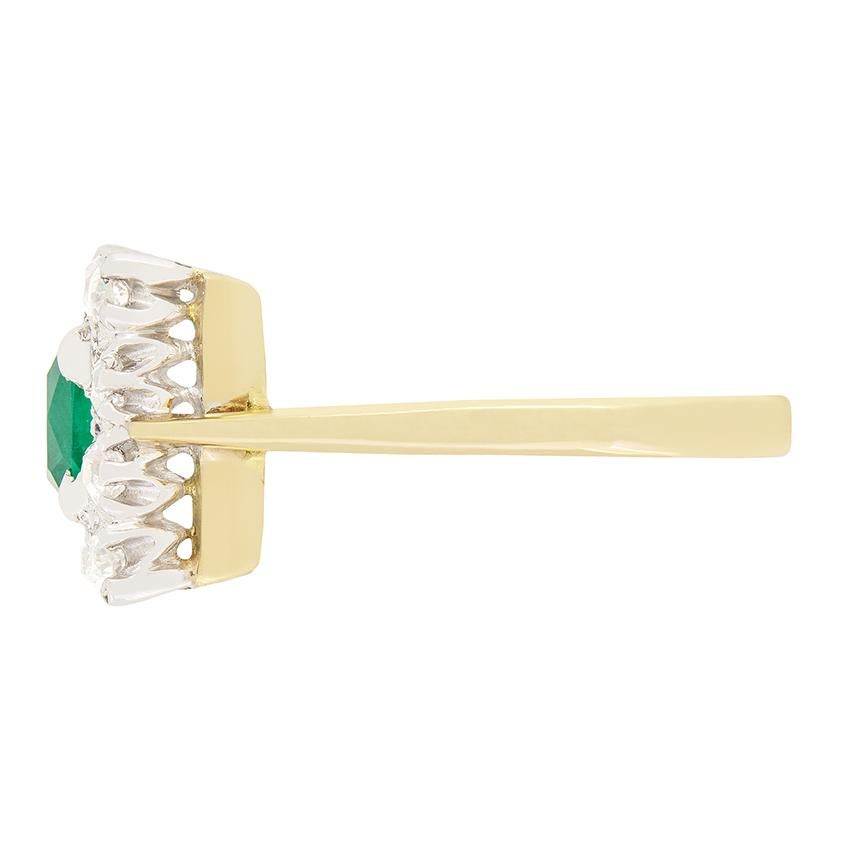 Emerald Cut Art Deco 0.75ct Emerald and Diamond Cluster Ring, c.1930s For Sale