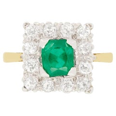 Vintage Art Deco 0.75ct Emerald and Diamond Cluster Ring, c.1930s