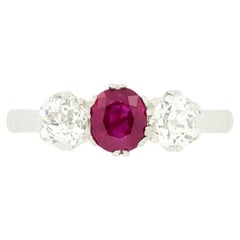 Art Deco 0.75ct Ruby and Diamond Three Stone Ring, c.1920s