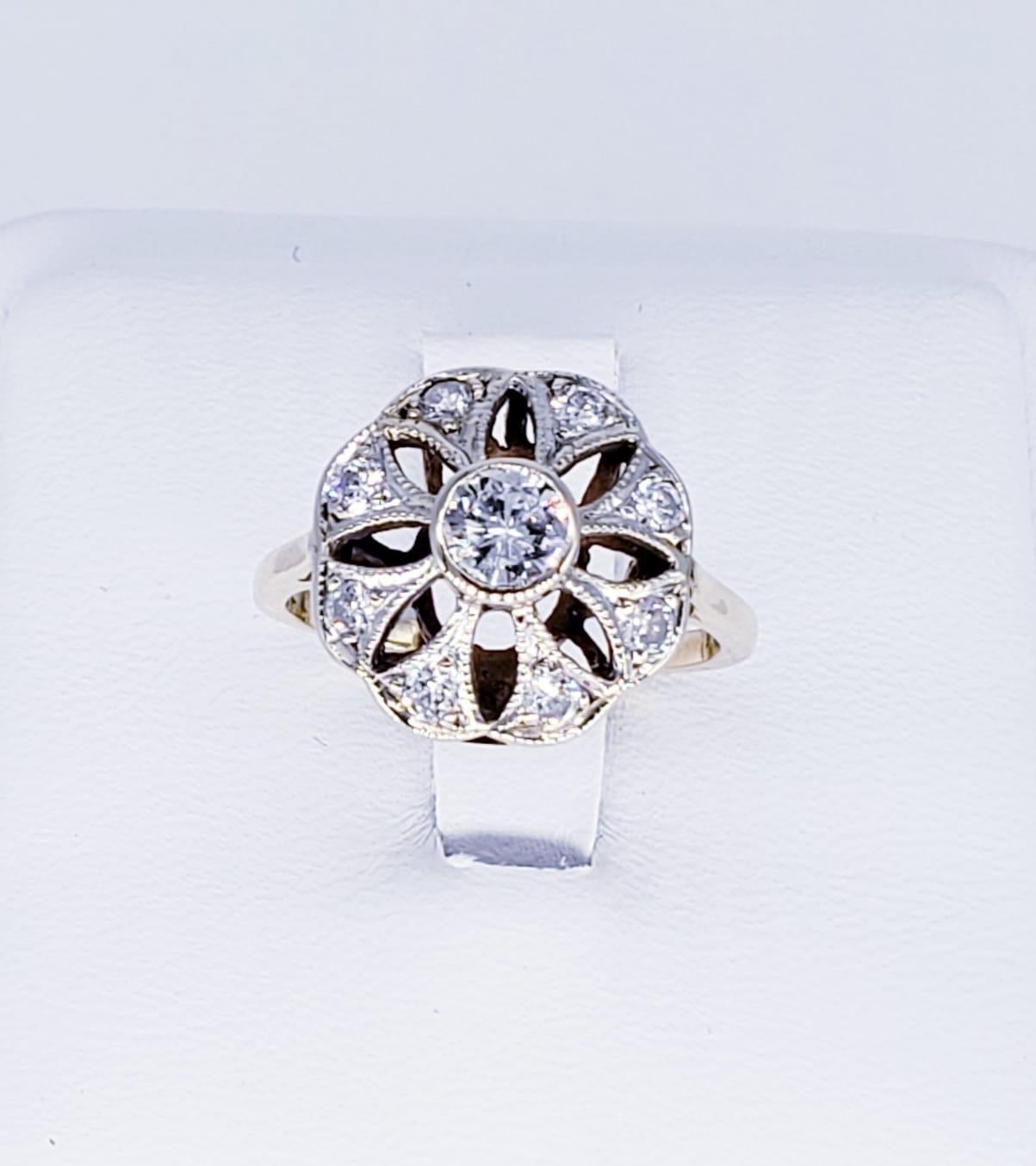 Round Cut Art Deco Style 0.76 Carat Diamond Cocktail Ring For Sale