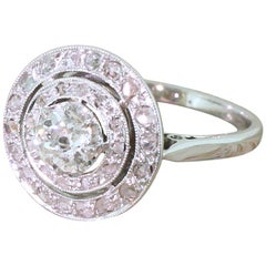 Art Deco 0.76 Carat Old Cut Diamond Double Halo Cluster Ring