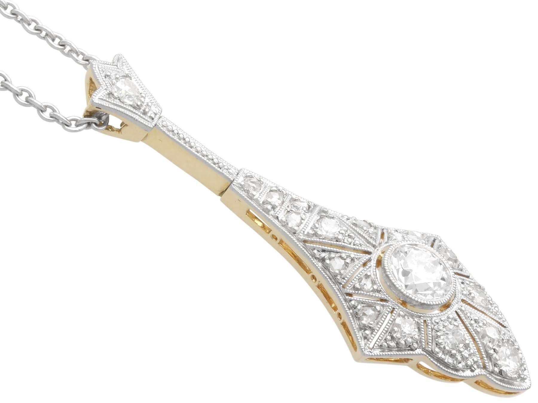 Art Deco 0.76Ct Diamond and 14k Yellow Gold Pendant - Circa 1930 For Sale 1