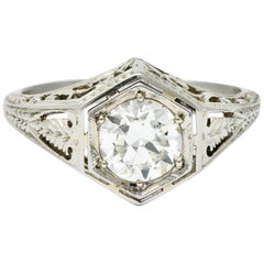 Vintage Art Deco 0.77 Carat Diamond 18 Karat Gold Foliate Engagement Ring