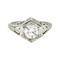 1920's Art Deco 1.76 Carats Diamond Sapphire 18 Karat Gold Engagement ...