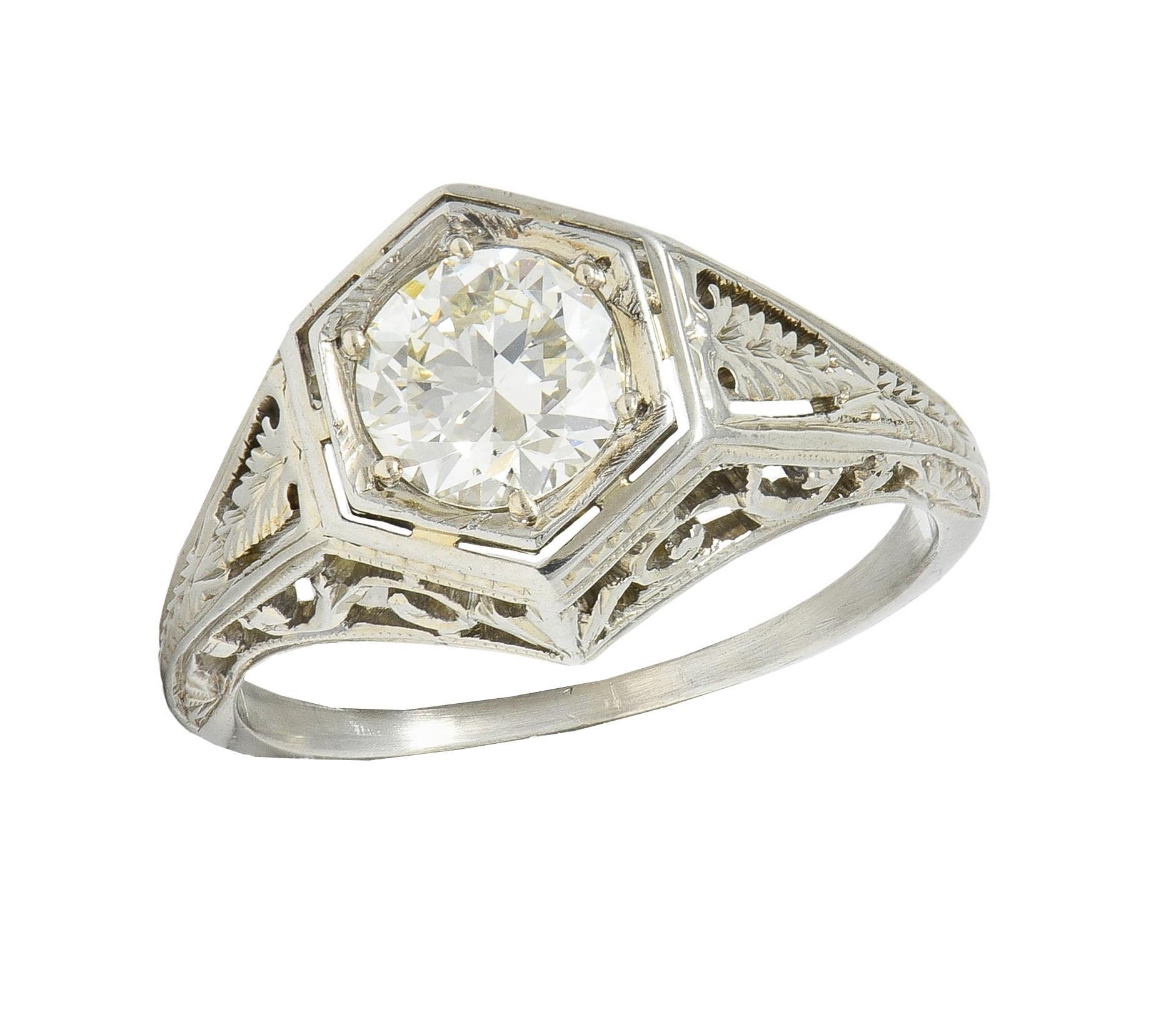 Art Deco 0.77 CTW Diamond 18 Karat Gold Vintage Foliate Engagement Ring 5