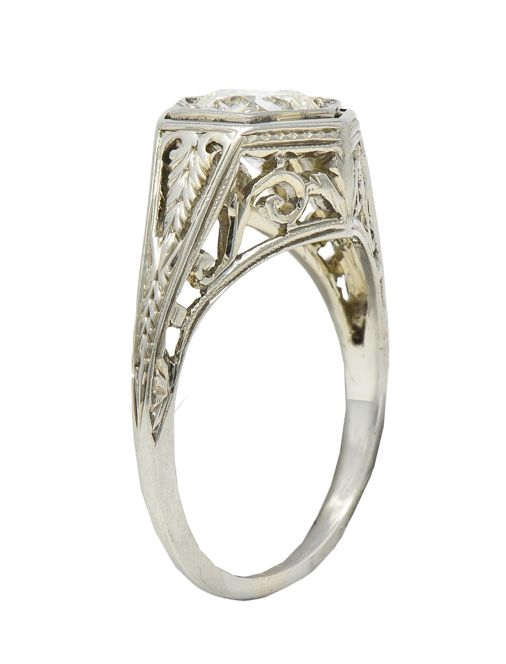 Art Deco 0.77 CTW Diamond 18 Karat Gold Vintage Foliate Engagement Ring 6
