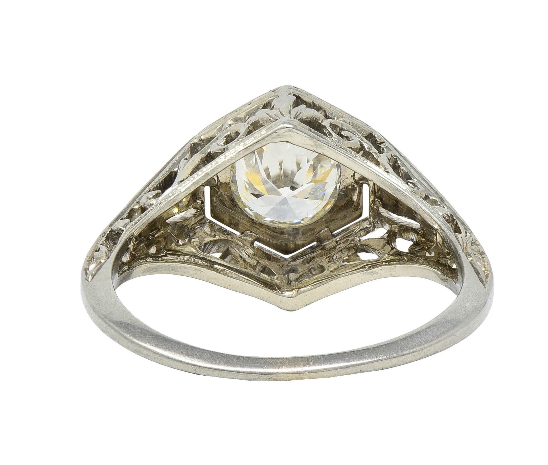 Art Deco 0.77 CTW Diamond 18 Karat Gold Vintage Foliate Engagement Ring 1