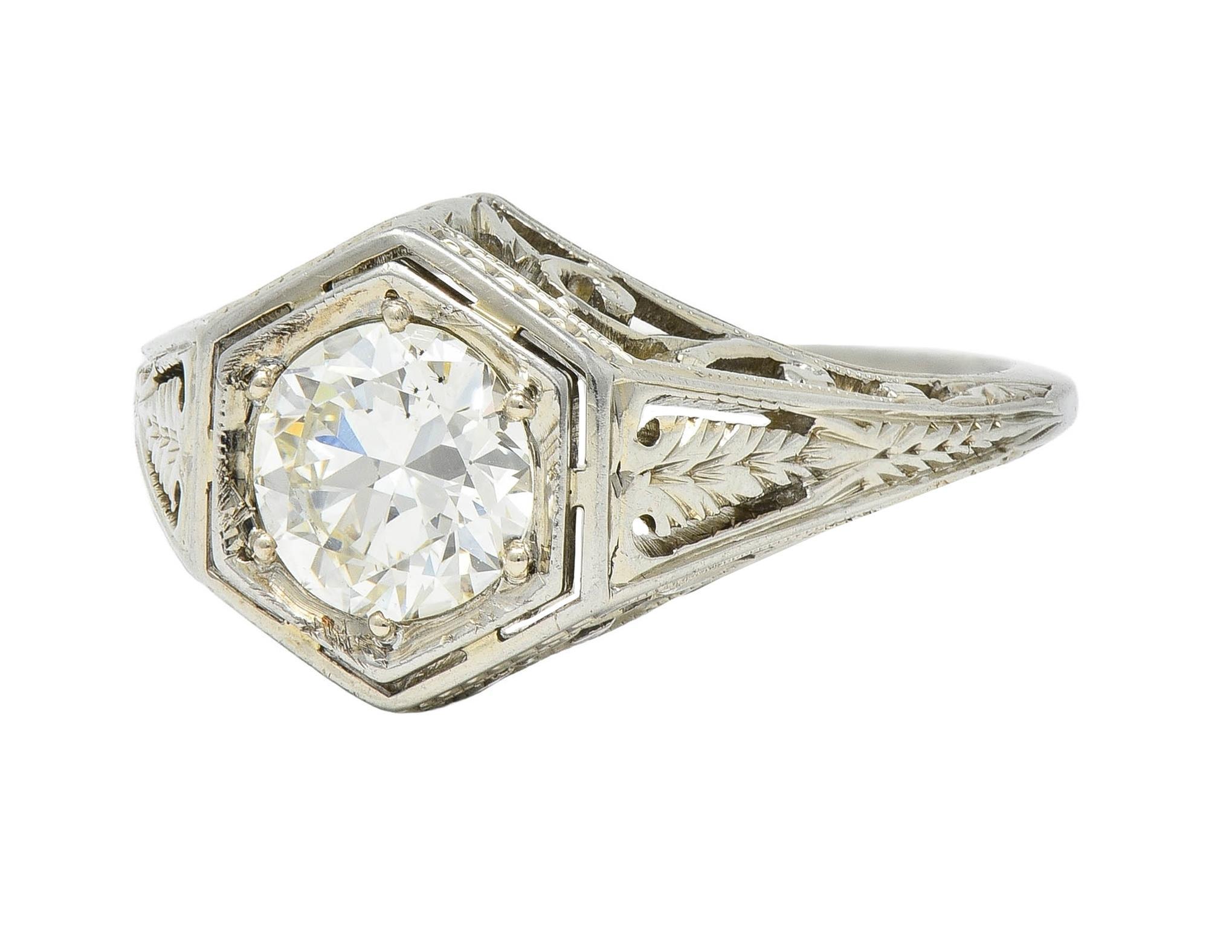 Art Deco 0.77 CTW Diamond 18 Karat Gold Vintage Foliate Engagement Ring 3