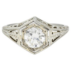 Art Deco 0.77 CTW Diamond 18 Karat Gold Vintage Foliate Engagement Ring