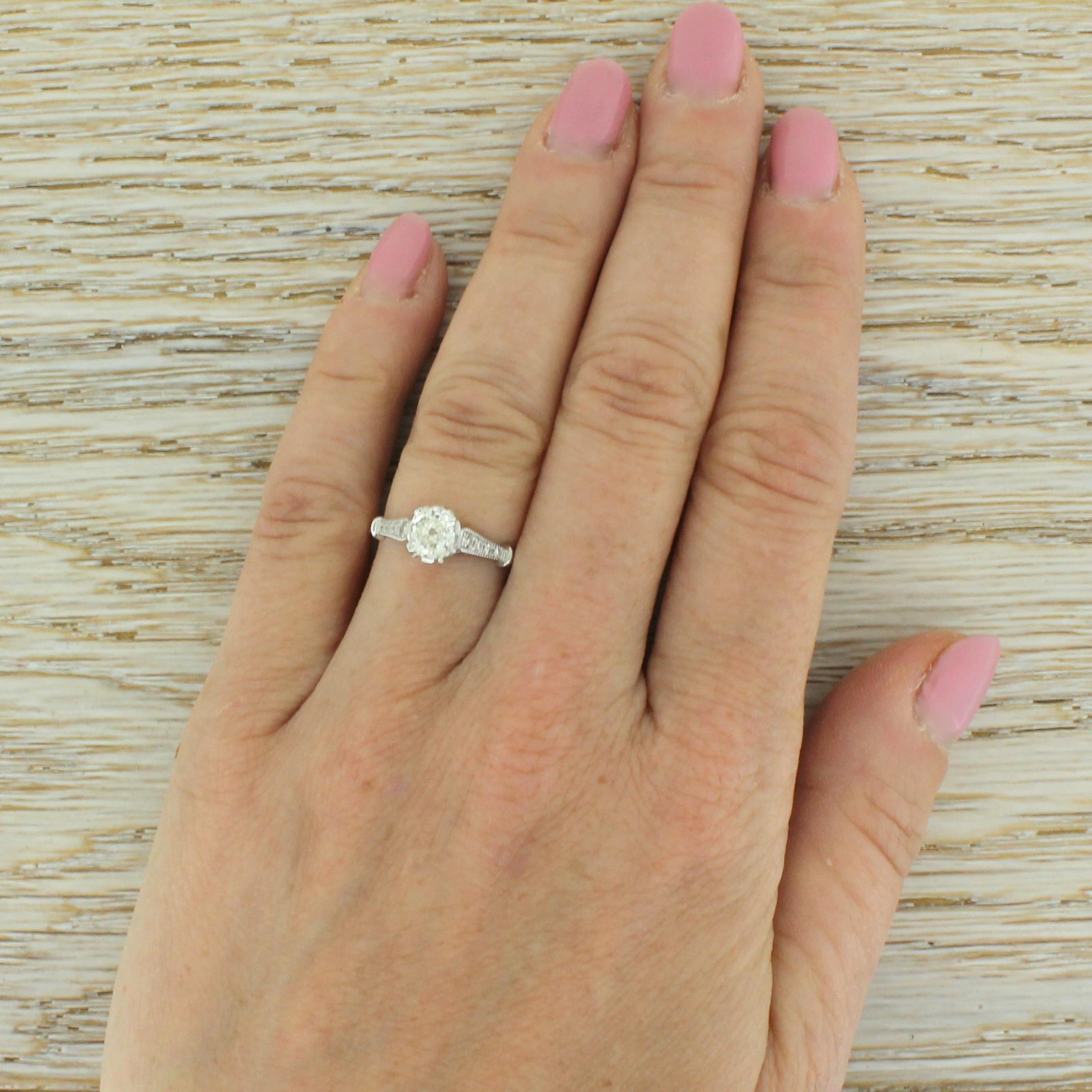 Women's Art Deco 0.78 Carat Old Cut Diamond Engagement Ring