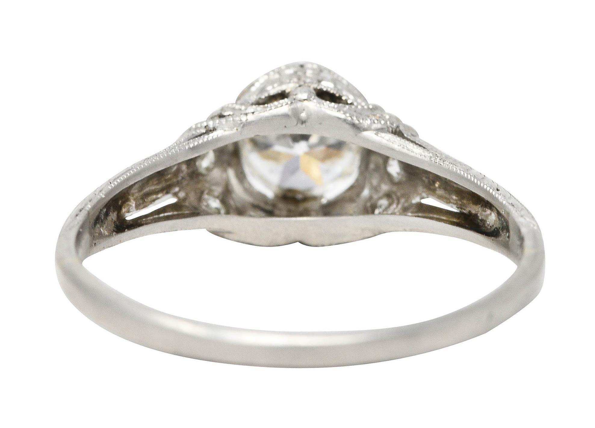 Art Deco 0.78 Carat Old European Platinum Orange Blossom Festoon Engagement Ring In Excellent Condition In Philadelphia, PA