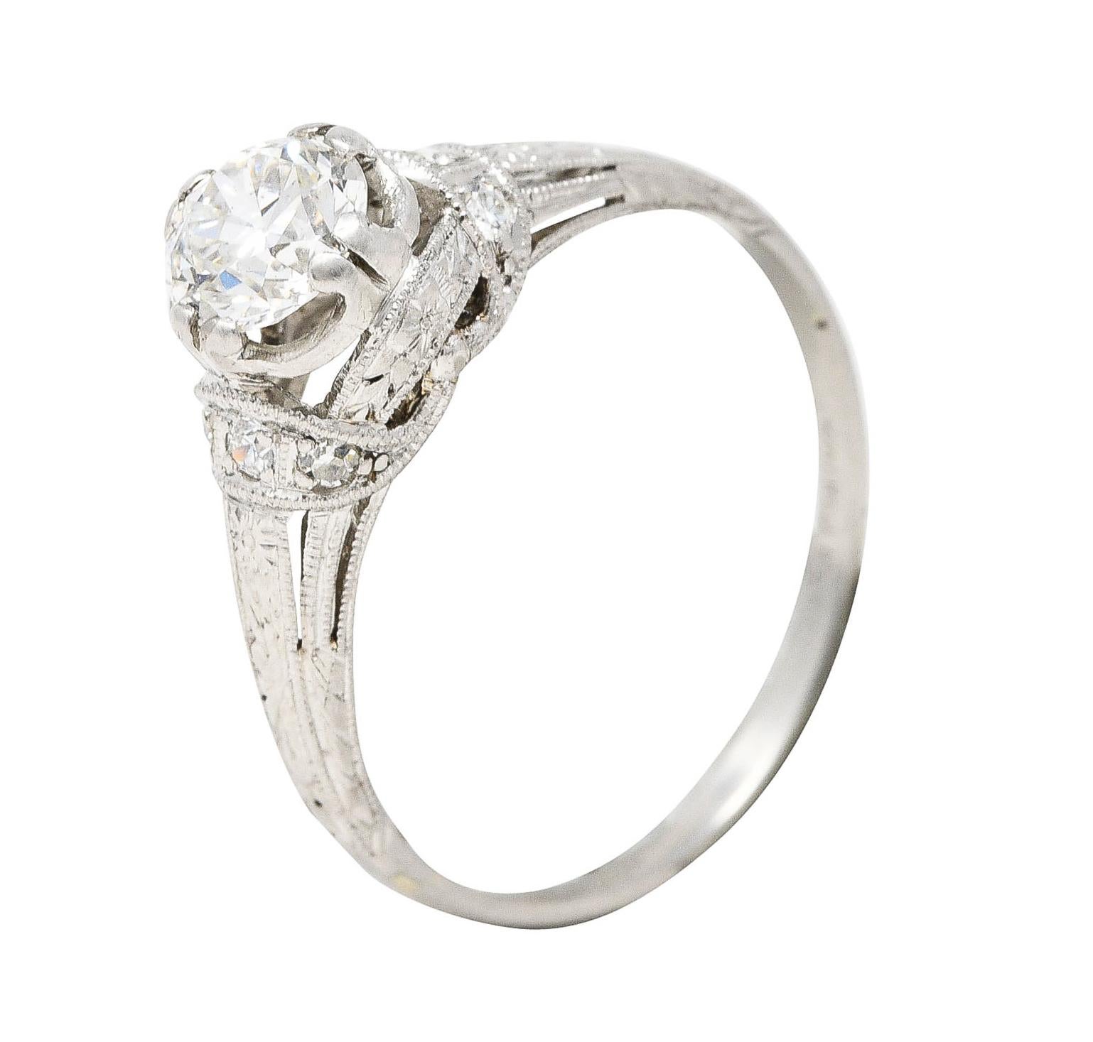 Art Deco 0.78 Carat Old European Platinum Orange Blossom Festoon Engagement Ring 4