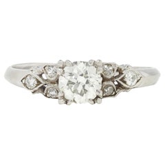 Art Deco 0.78 CTW Old European Cut Diamond Platinum Knife Edge Engagement Ring