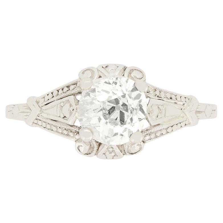 Art Deco 0.78 Ct Diamond Solitaire Ring, C.1920s For Sale
