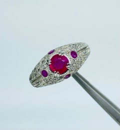 Art Deco 0.79 Carat Center Burma 'Myanmar' No Heat Ruby & Diamonds Ring Platinum
