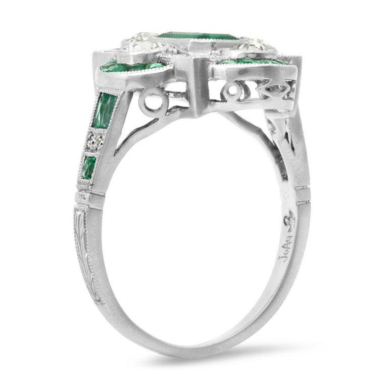 Art Deco Style 0.79 Ct Center Emerald Diamond 2.07 Tcw Platinum ...