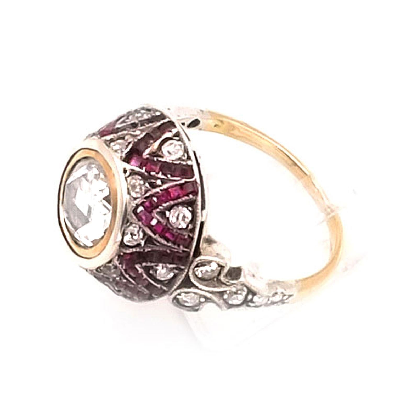 Art Deco 0.8 Carat Rosecut Diamond and Ruby Solitaire Ring, circa 1920 1