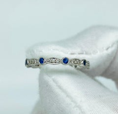Art Deco 0.80 Carat Blue Sapphires & Diamonds Stackable Eternity Ring