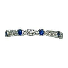 Art Deco 0.80 Carat Blue Sapphires & Diamonds Stackable Eternity Ring