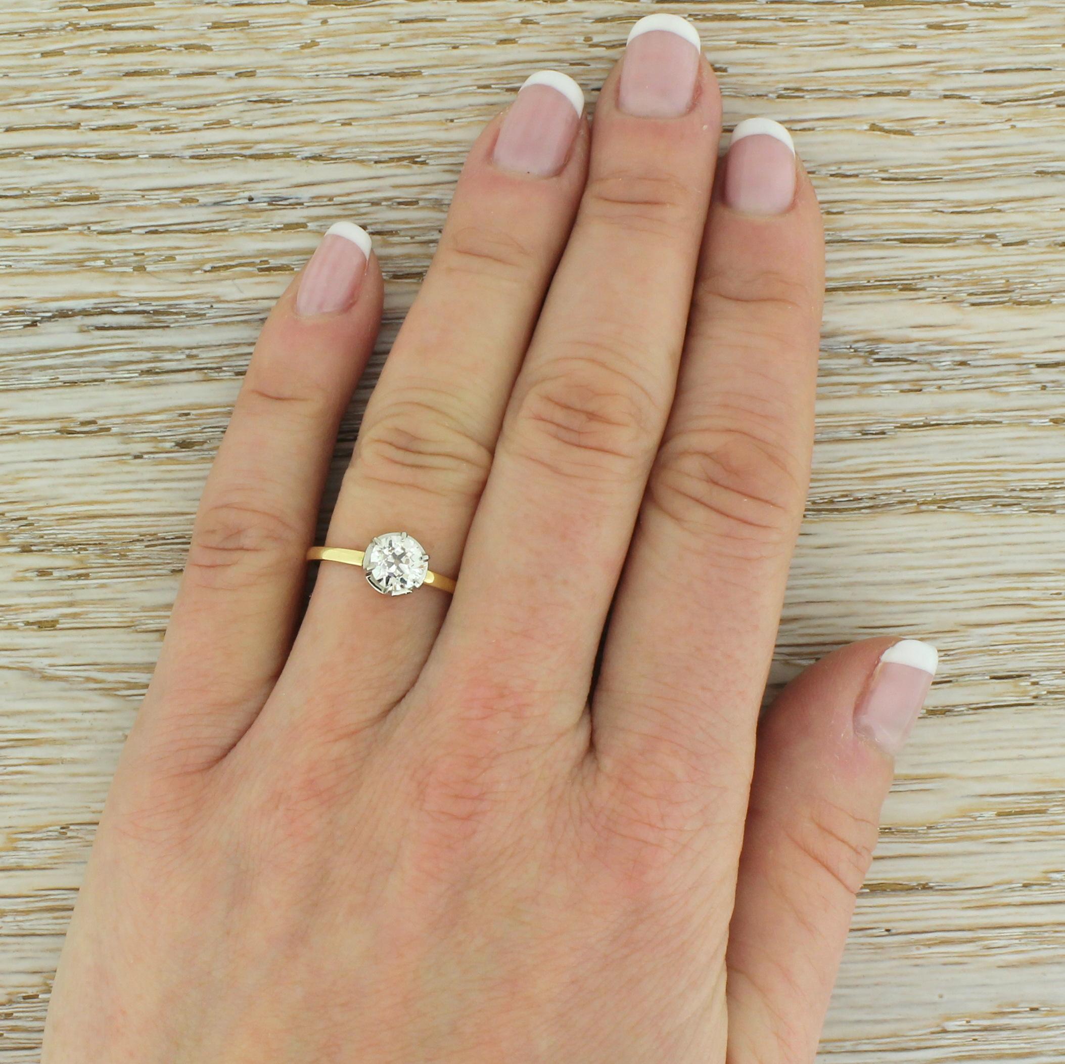 Art Deco 0.80 Carat Old Cut Diamond Engagement Ring Damen im Angebot