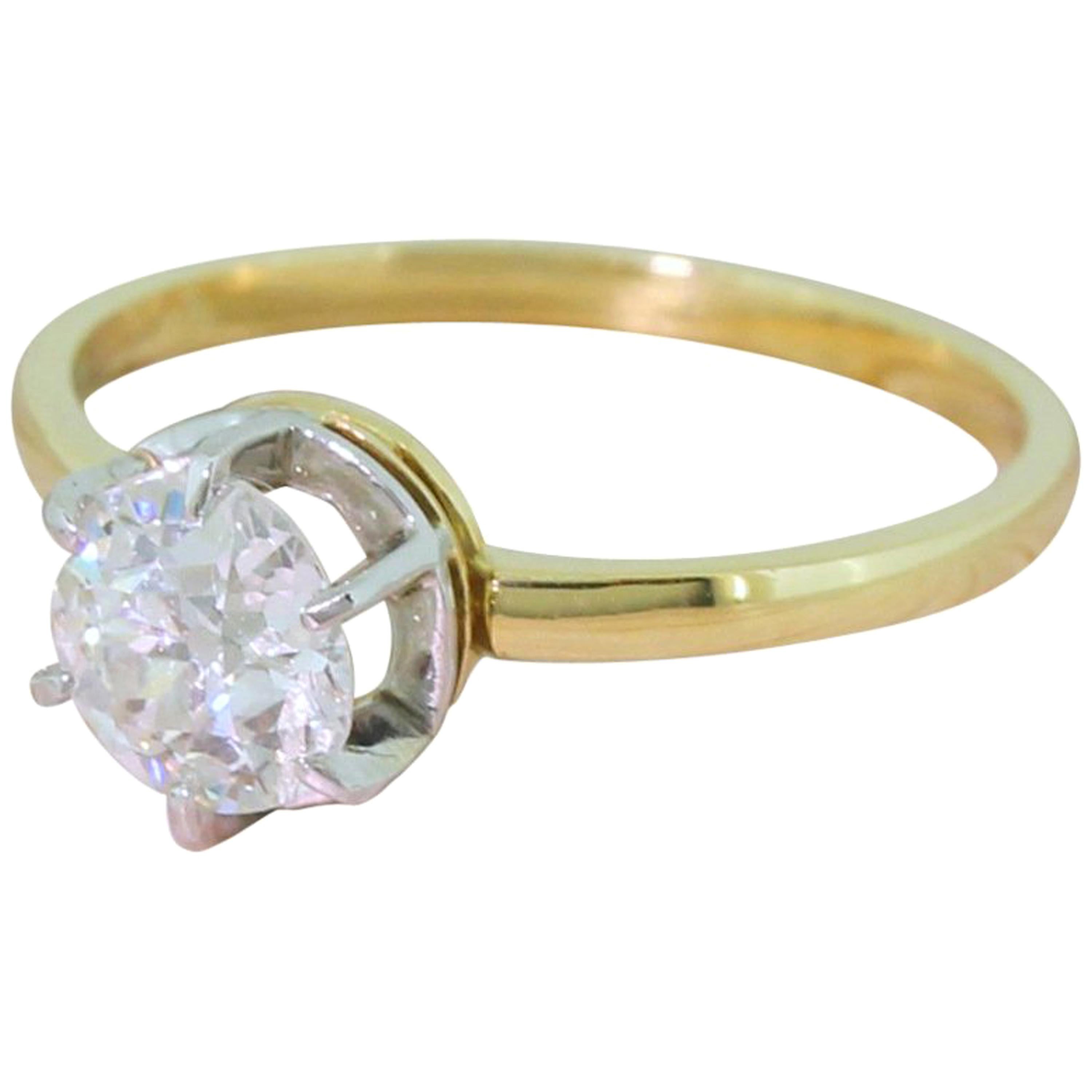Art Deco 0.80 Carat Old Cut Diamond Engagement Ring For Sale