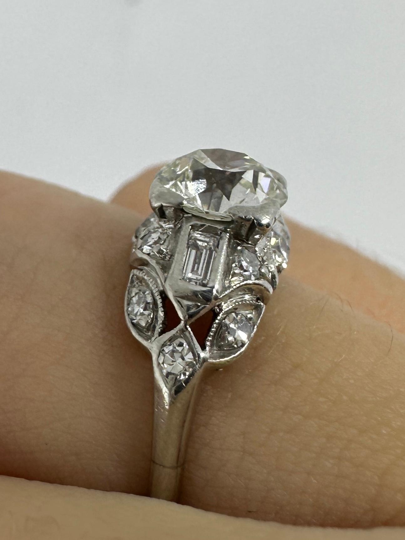 Platin-Verlobungsring, antik, Art déco, 0,80 Karat runder Diamant im Brillantschliff 2
