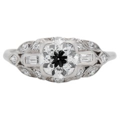 Platin-Verlobungsring, antik, Art déco, 0,80 Karat runder Diamant im Brillantschliff