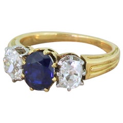Art Deco 0.80 Carat Sapphire & 0.53 Carat Diamond Trilogy Ring