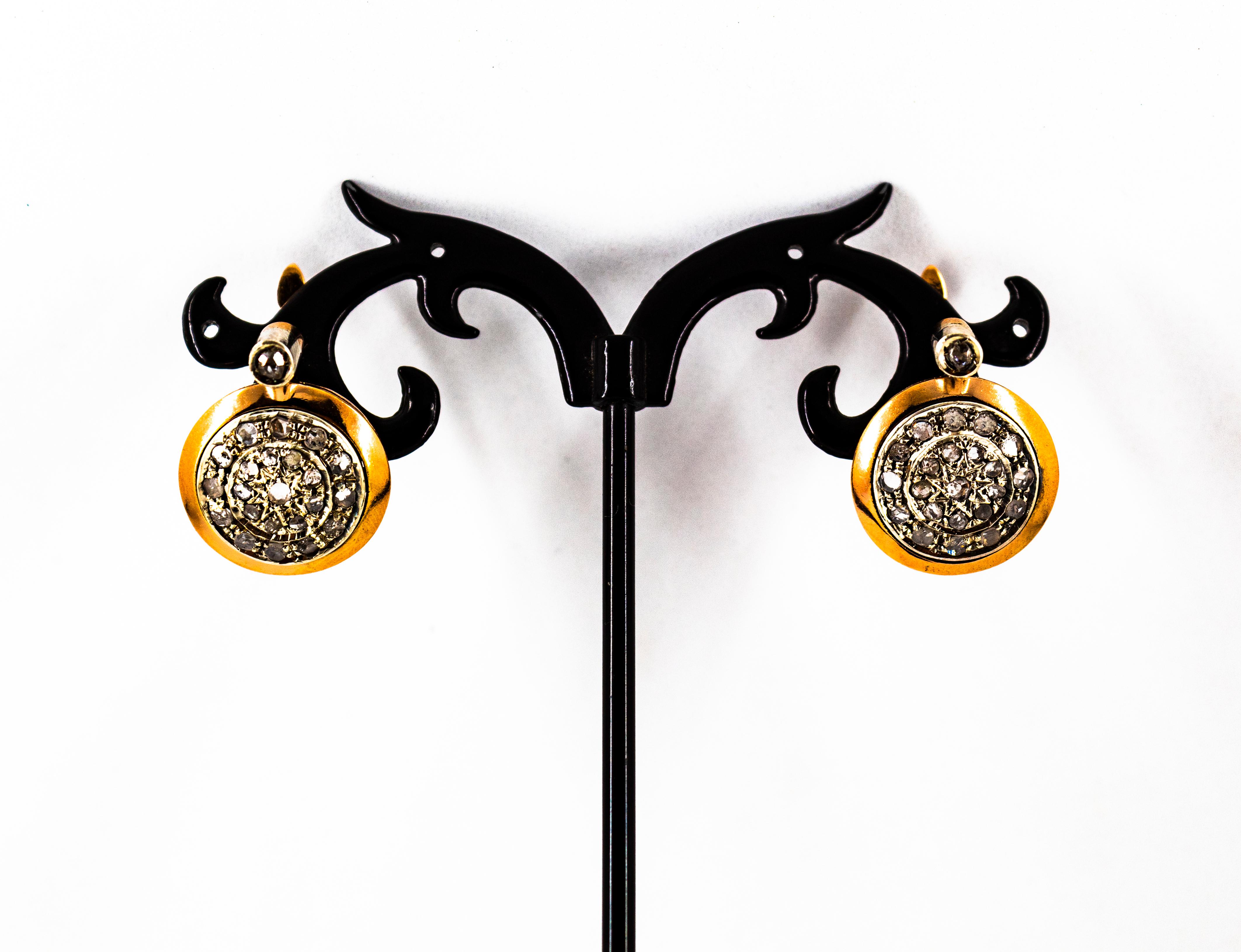 Women's or Men's Art Deco Style 0.80 Carat White Rose Cut Diamond Yellow Gold Dangle Earrings